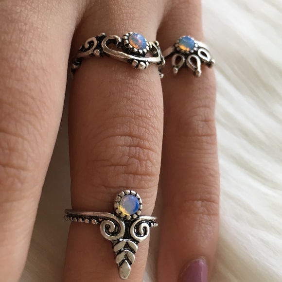 Blue boho mid finger rings set - Picture 5 of 8